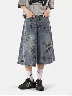 Description Product ID: BT2031824 Material: Denim, Cotton Blend Pattern: Graffiti Season: Summer Style: Hip Hop Occasion: Daily, Street, Holiday Package included: 1 * Jeans Size Chart(Asian Size): Please allow 1-3 cm measured error. Size Length Waist Hip S 69cm | 27.2 in 70cm | 27.6 in 105cm | 41.3 in M 70cm | 27.6 in 74cm | 29.1 in 109cm | 42.9 in L 71cm | 28.0 in 78cm | 30.7 in 113cm | 44.5 in XL 72cm | 28.3 in 82cm | 32.3 in 117cm | 46.1 in XXL 73cm | 28.7 in 86cm | 33.9 in 121cm | 47.6 in 3XL 74cm | 29.1 in 90cm | 35.4 in 125cm | 49.2 in Cropped Pants Men, Hong Kong Style, Streetwear Summer, Summer Jeans, 90s Streetwear, Jeans For Short Women, High Waisted Shorts Denim, Denim Shorts Women, Summer Fabrics