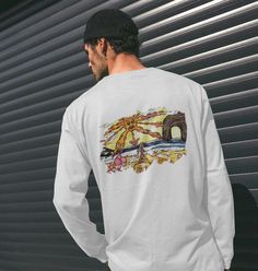 It's important to feel good about the clothes you wear, how they're made and where they end up. Which is why we make all our products from natural materials using renewable energy and design them from the start to be remade into something new when they wear out. We ship worldwide with multiple payment options available. Relaxed Fit Long Sleeve Beach T-shirt, Long Sleeve Graphic Print T-shirt For Vacation, Graphic Print Long Sleeve T-shirt For Vacation, Long Sleeve Graphic T-shirt For Vacation, Eco-friendly Relaxed Fit Summer Top, Eco-friendly Crew Neck Tops For Summer, White Eco-friendly Tops With Relaxed Fit, White Relaxed Fit Eco-friendly Tops, Mens T Shirts