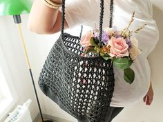 Spring Shopping Black Crochet Bag, Black Crochet Bag For Spring Shopping, Black Crochet Bag For Shopping In Spring, Black Crochet Summer Shopping Bag, Black Summer Crochet Shopping Bag, Summer Black Crochet Bag For Shopping, Black Crochet Bag For Summer Shopping, Handmade Black Bags For Spring, Bohemian Crochet Market Bag For Spring