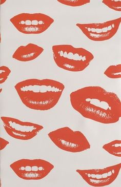 red lips on white background with teeth and tongue shapes in the shape of mouth prints