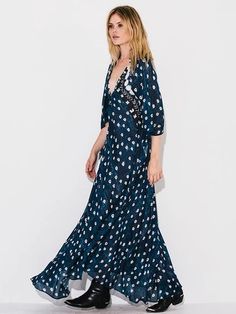 Pretty Bohemia Floral V Neck Half Sleeve Maxi Dress - rrdeye Blue V-neck Dress With Surplice Neckline For Summer, Navy V-neck Vacation Dress, Summer Rayon V-neck Dress, Chic Navy V-neck Dress, Navy V-neck Spring Dress, Navy V-neck Dress For Spring, Navy Maxi Dress With Short Sleeves For Spring, Navy Short Sleeve Maxi Dress For Spring, Navy V-neck Dress For Brunch