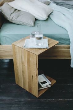 TEAM 7 clip side table. photo: TEAM 7 - Available in Canada form The Mattress & Sleep Co. Sleep Mattress, Stood Up, Wood Sample, Iron Bed, High Quality Bedding, Box Bed, Entry Hall, Team 7, Bedside Cabinet