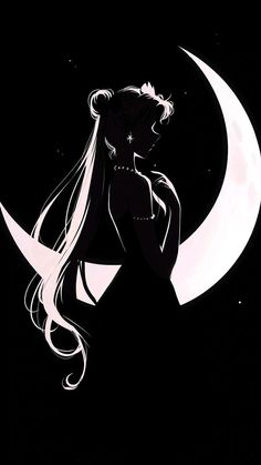 a woman with long hair standing in front of the moon