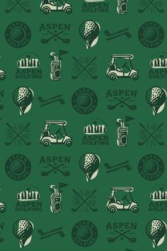 a green background with golf related items