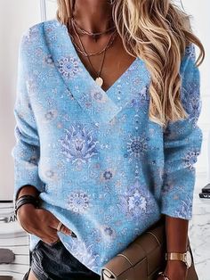 Floral Print Sweatshirt, Long Sleeve V Neck Pullover Sweatshirt, Casual Tops For Fall & Winter, Women's Clothing V Neck Pullover, Print Sweatshirt, Casual Sweatshirt, Printed Sweatshirts, Free Clothes, Winter Women, Pullover Sweatshirt, Long Sweatshirt, Sweatshirt Fashion