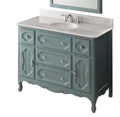 PRICES MAY VARY. 48'' Inch Bathroom Vanity: This bathroom sink vanity is suitable for larger bathrooms. Storage cabinets and drawers provide space for your bathroom supplies. Chic Cottage Charm: Create a homey, uplifting atmosphere in your bathroom with this delightful cottage-style sink vanity, featuring a light blue finish and eye-catching design elements. Etched and Beveled Designs: With stylish and elegant lines etched into the cabinet edges and soft beveled curves accentuating the drawer do French Country Bathroom Vanity, 48 Inch Bathroom Vanity, Unique Bathroom Vanity, French Country Bathroom, Bathroom Necessities, Vanity Accessories, Victorian Cottage, Sink Vanity, Bathroom Vanities For Sale