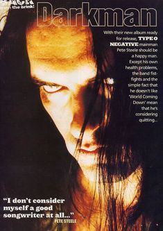 an advertisement for darkman magazine featuring a man with long hair