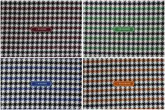 four different colored houndskin fabric patterns with the words, name tags and labels on them