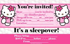 a hello kitty birthday party is shown with pink and white stripes on the bottom half of it