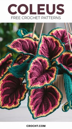 crocheted potholders with text overlay that says, free pattern coleus