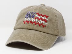 a baseball cap with an american flag embroidered on it