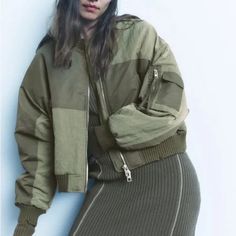 Brand New With Tags. Oversized Fit. Size Medium. Trendy Fall Outerwear With Patchwork, Spring Streetwear Outerwear With Patchwork, Spring Streetwear Patchwork Outerwear, Trendy Patchwork Outerwear For Fall, Fall Patchwork Outerwear For Layering, Trendy Khaki Outerwear With Zipper Closure, Trendy Olive Outerwear With Pockets, Chic Patchwork Winter Outerwear, Casual Patchwork Outerwear For Work