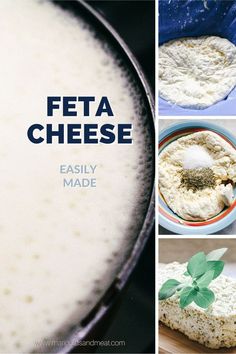 a collage of photos showing how to make feta cheese