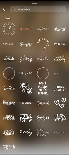 an iphone screen with different types of lettering on it