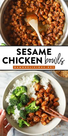 Don't miss out on this sesame chicken bowl recipe! Not only are these chicken rice bowls an easy meal in 30 minutes or less, but they also taste better than takeout. Definitely your new favorite weeknight dinner idea!