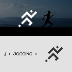 the logo for jogging is designed to look like a man running with mountains in the background