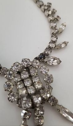 "Pretty vintage crystal necklace with some darkening as noted. The length is 14.25\" to 16\" depending on which ring you hook into" Vintage Rhinestone Jewelry For Vintage Events, Vintage Rhinestone Jewelry For Formal Occasions, Vintage Formal Jewelry With Rhinestones, Vintage Crystal Necklace With Sparkling Stones, Vintage Crystal Necklaces For Party, Vintage Crystal Jewelry For Formal Occasions, Vintage Rhinestone Necklace For Evening, Antique Crystal Necklace For Formal Occasions, Vintage Necklaces With Sparkling Stones For Formal Occasions