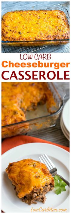 low carb cheeseburger casserole on a plate with a fork