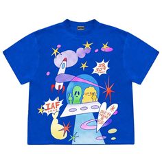 Aesthetic t-shirt featuring a playful space-themed graphic with aliens, rockets, and colorful stars Size:• M: Bust: 98cm/ 38.6 in, Length: 68cm/ 26.8 in• L: Bust: 102cm/ 40.2 in, Length: 70cm/ 27.6 in• XL: Bust: 106cm/ 41.7 in, Length: 72cm/ 28.3 in• 2XL: Bust: 110cm/ 43.3 in, Length: 74cm/ 29.1 in• 3XL: Bust: 114cm/ 44.9 in, Length: 76cm/ 29.9 inMaterial: Cotton, Polyester Space-themed Graphic Print Cotton T-shirt, Space-themed Cotton T-shirt With Graphic Print, Space-themed Graphic Crew Neck Tops, Space-themed Graphic Print Short Sleeve Tops, Space-themed Short Sleeve Top With Graphic Print, Space-themed Short Sleeve Screen Print Top, Space-themed Screen Print Short Sleeve Top, Retro Blue Cartoon Print Tops, Blue Retro Cartoon Print Top