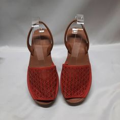 Nwot Kenneth Cole Reaction Fine Glass 2 Orangish Red Slip On Sandal Peep Toe Perforated Top Design Sling Back Sandal With Foam Sole. Comfortable And Stylish! Great For Vacation, Summer, Spring, Casual Or Nice. No Size Approx. Measurements 9 3/4" Length 1 1/2" Front Wedge 2" Back Wedge Red Slip-on Wedge Sandals For Vacation, Adjustable Red Sandals With Removable Insole, Casual Red Open Heel Sandals, Red Synthetic Sandals With Ankle Strap, Beach Sandals With Red Sole And Open Heel, Red Flat Wedge Sandals For Beach, Red Beach Sandals With Removable Insole, Red Ankle Strap Sandals For Beach, Red Ankle Strap Sandals For The Beach