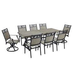 an outdoor dining table with eight chairs