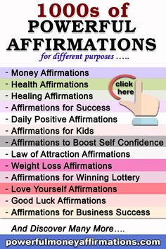 a poster with the words, 100s of powerful affirmations for different purposes