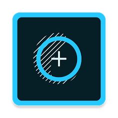 a blue square button with a cross in the center and an arrow at the bottom