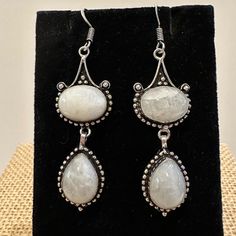 New Without Tags. I Mean - These Are Gorgeous. I Am Only Selling Because I Bought Two Very Similar. Earrings Measure 2 1/2”. Genuine Stone - An Oval And Teardrop Moonstone ! Really Nice !! Check Out Other Items In My Closet! Over 3,000 Items- Mostly Jewelry ( But Not All)! Bundle For The Best Discount! ( 20% Off For 2 Or More Items). Smoke Free / Pet Friendly Home. Questions? Leave A Comment Below! Inv Note - K4580 White Oval Moonstone Earrings, White Moonstone Dangle Jewelry, White Moonstone Earrings With Natural Stones, White Sterling Silver Earrings With Natural Stones, White Moonstone Dangle Earrings, White Moonstone Drop Earrings, Moonstone Earrings, Women Artisans, Fish Hook