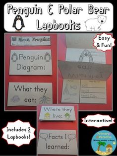 penguin and polar bear lapbooks for kids to learn how to use the word's