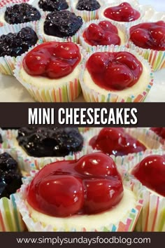 mini cheesecakes with blueberries and cherries on top