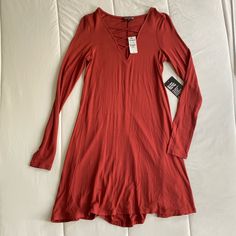 Size Xs, Brand New With Tags. Fits Oversized So Can Def Fit A Size Small. Burnt Orange Color. Fabric Is Rayon For Slinky Fit. Open To Bundles And Offers Cross Posted Casual V-neck Mini Dress For Fall, Fall Casual V-neck Mini Dress, Casual Mini Dress For Date Night In Fall, Casual Fall Mini Dress For Brunch, Casual Mini Dress For Fall Brunch, Casual Mini Dress For Date Night, Strappy Dress, Burnt Orange Color, Strappy Dresses