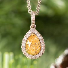 Details: Pear shaped yellow Diamond, 1.10 carats, U-V / VVS2 / GIA 2211803852 20 white diamonds, 0.22 carat total weight 18k White Gold Pendant measures approx 0.75" long (including bail) and 9.5mm wide Chain not included Alchemy's Bio & Catalog can be found here. Please contact us for resizing options, special order inquiries, or any other questions. Yellow Diamond Necklace For Anniversary, Brilliant Cut Pear-shaped Diamond Jewelry, Gia Certified Diamond White Teardrop Jewelry, Gia Certified Cubic Zirconia Pear-shaped Jewelry, Gia Certified Teardrop Diamond White Jewelry, Yellow Diamond Necklace With Brilliant Cut, Gia Certified Diamond Drop Jewelry, Yellow Diamond Fine Jewelry Necklace, Pear-shaped Brilliant Cut Diamond Jewelry