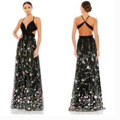 Abuzz With Glittering Sequin-Arranged Florals, This Exceptional Tulle Gown Is Something Special. Crafted With A Padded, Plunge-Cut Bodice, The Dress Highlights Your Body With A Crisscross Waist And Cutouts That Turn Into A Peek-A-Boo Back. The Sleek, Floor-Grazing Finish Makes It Elegant And Easy To Walk In. Mac Duggal Fully Lined Through Body V-Neckline Spaghetti Straps Pleated Bodice Crisscross Side And Back Cutouts Skirt Is Adorned With Floral Pattern Composed Of Sequins And Rhinestone Embell Cutout Skirt, Mac Duggal Dresses, Tulle Gown, Pleated Bodice, Mac Duggal, Peek A Boo, Something Special, Criss Cross, Walk In