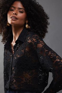 Intricate lace pattern throughout for a luxurious look Oversized fit for a relaxed and contemporary silhouette Long sleeves with buttoned cuffs for adjustable comfort Collared neckline adds a touch of sophistication Semi-sheer design perfect for layering or making a bold statement Make a striking impression with this Warehouse lace oversized shirt, a versatile piece that seamlessly transitions from day to night. The intricate lace pattern adds a touch of allure, while the oversized fit offers both comfort and style. For an edgy night out look, pair it with high-waisted wide-leg trousers and strappy heels, allowing the shirt's semi-sheer nature to create an enticing silhouette. Layer it over a camisole for a more modest approach, or wear it open over a sleek bodysuit for a daring ensemble Short Holiday Dresses, Holiday Tops, Summer Linen, Puff Sleeve Dresses, Holiday Trends, Confident Woman, Lace Shirt, Navy Dress, Lace Pattern