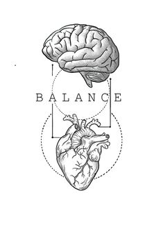 the human heart and brain are labeled in black and white, with an arrow pointing to it