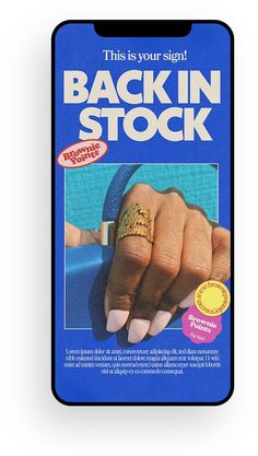 the back in stock book with an image of two hands holding each other's fingers