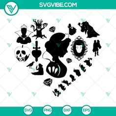 the silhouettes of people and animals are arranged in a heart shape with different shapes