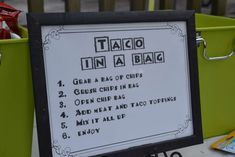 a sign with instructions for taco in a bag