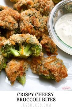 crispy cheesy broccoli bites are served with ranch dressing and dip