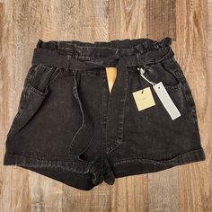 New With Tags. Super Cute Paperbag Shorts. C14 Trendy Black Shorts With Belt Loops, Trendy Black Paperbag Waist Bottoms, Paperbag Shorts, Super Cute, Womens Shorts, Tags, Women Shopping, Black, Color