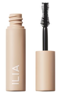 What it is: A clean volumizing mascara that wraps each lash in weightless, buildable volume without flaking, smudging or irritating sensitive eyes. What it does: Its violin-shaped brush thickens and defines lashes from root to tip with fluffy, flexible fullness. Active levels of hair care ingredients help promote stronger, healthier-looking lashes with every coat. It's smudge-free and flake-free, too. How to use: Nestle the brush into the base of your lashes and glide upward, wiggling from side Ilia Mascara, Ilia Beauty, Mascara Review, Tubing Mascara, Volumizing Mascara, Mascara Brush, Glam Makeup Look, Best Mascara, Finishing Powder