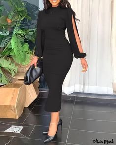 Color: black, Size: M Ghana Dresses, Interview Fits, Slim Fit Skirts, Church Attire, Material Dress, Tv Interview, Awesome Outfits, Neck Bodycon Dress, Dresses 2023