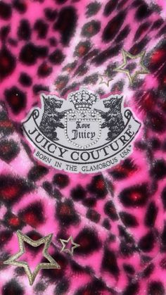 the juicy couture logo is on top of a pink and black leopard print shirt