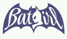 batgirl logo with the word batgirl written in white letters on a purple background