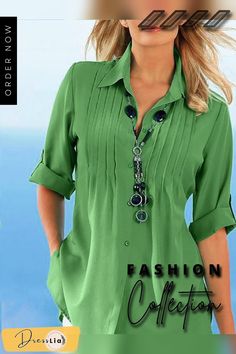 Casual Plain Autumn Polyester Lightweight No Elasticity Best Sell Shirt Collar Regular Size Blouse for Women Trousers Women Outfit, Loose Long Sleeve Shirt, Shirt Collar Pattern, Loose Long Sleeve, Spring Outfits Women, Women Shirts Blouse, Blouse Shirt, Spring Green, Tunic Blouse