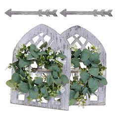 PRICES MAY VARY. This attractive wall art accent piece is perfect to be displayed in a kitchen, living room, bedroom,table or above a fireplace mantel. It's nice to lean against a shelf or the wall. 2【SPECIFICATION】Rustic window frames: approx11.8*15.7inch;Artificial leaves wreaths diameter: approx 14 inch;Arrows:approx 11.8inch(Please allow a little error on the size due to manual measurement) 3【MATERIAL AND COLOR】Material:Rustic window frames and arrows→solid wood；artificial leaves wreaths:→pl Window Frame With Wreath, Arrows Wall Decor, Window Frame Wall Decor, Farmhouse Window Frame, White Wreaths, Rustic Window Frame, Dining Room Wall Decor Ideas, Window Frame Decor, Wood Window Frame