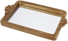 a gold framed mirror with beaded trimmings on the edges and bottom edge