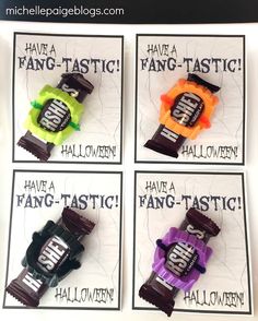 four halloween candies with the words have a hang - tastic on them