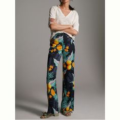 Amazing Pants! By Maeve From Anthropologie. Nwt. Size 4. High Waist Floral Print Bottoms For Work, Floral Print Straight Leg Vacation Bottoms, Floral Print Straight Leg Bottoms For Vacation, Straight Leg Floral Print Bottoms For Vacation, Vacation Bottoms With Floral Print And Straight Leg, Floral Print Straight Leg Bottoms For Workwear, Floral Print Straight Leg Work Bottoms, Blue Floral Print Bottoms For Workwear, 70s Inspired Fashion