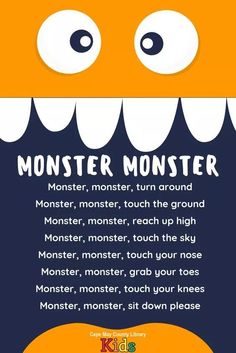 an orange monster with white teeth on it's face and text that reads, monster monster